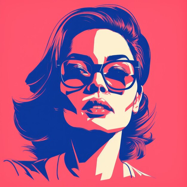 a pop art style portrait of a woman wearing glasses