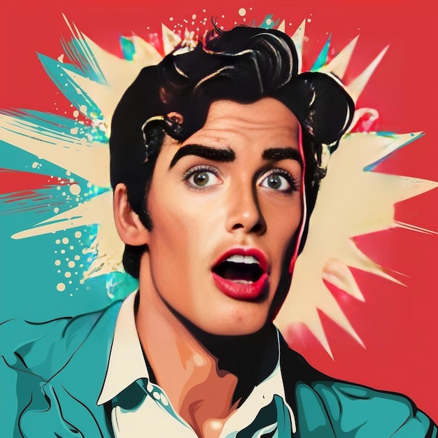 Photo pop art style retro man wall art illustration with isolated background