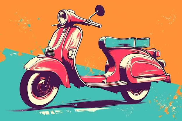 Una pop art di una bicicletta vintage o uno scooter generato dall'ia