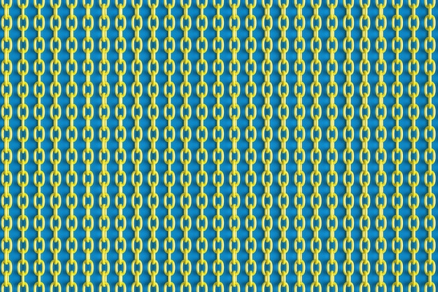 青い背景の上の黄色いチェーンのポップアート3dレンダリングイラスト