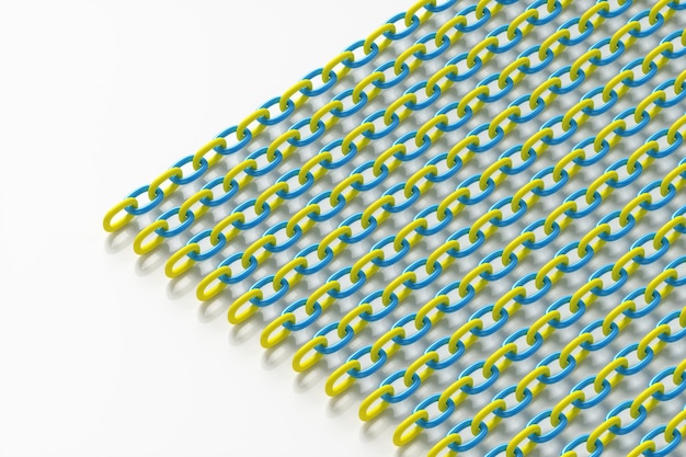 Pop art of yellow chains on a white background 3d rendering illustration