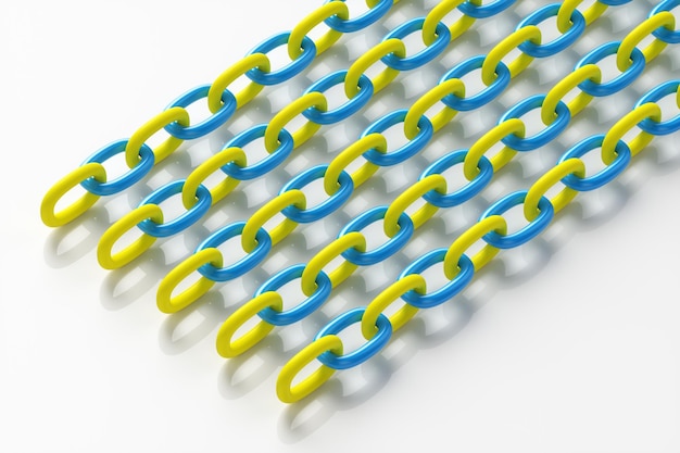 Pop art of yellow chains on a white background 3d rendering illustration