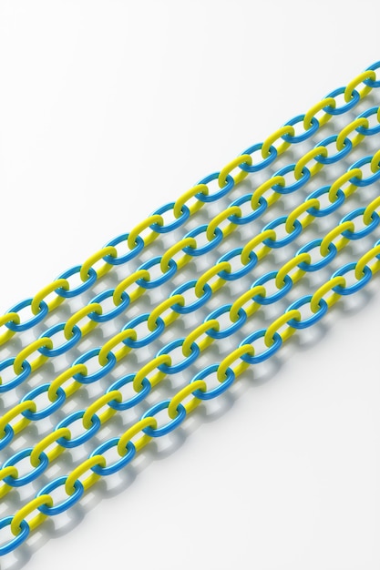 Pop art of yellow chains on a white background 3d rendering illustration