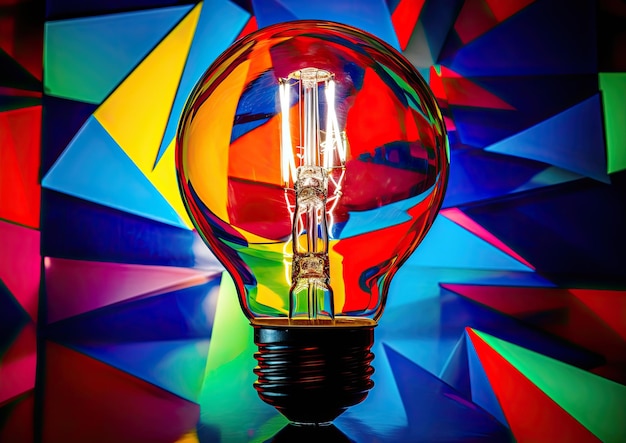 A pop artinspired composition of a christmas light bulb against a vibrant colorful background the