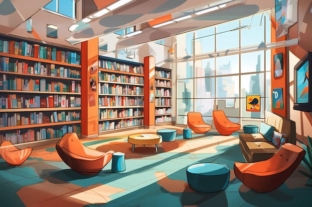 Pop-artstijl van een stadsbibliotheek