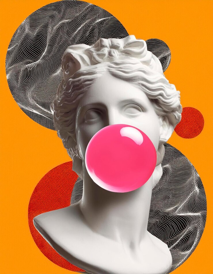 Photo pop collage with marble statue