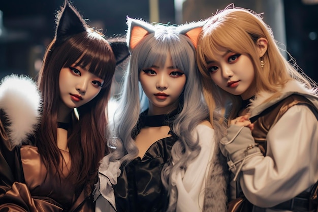 pop group of catgirls dressed in cat clothes