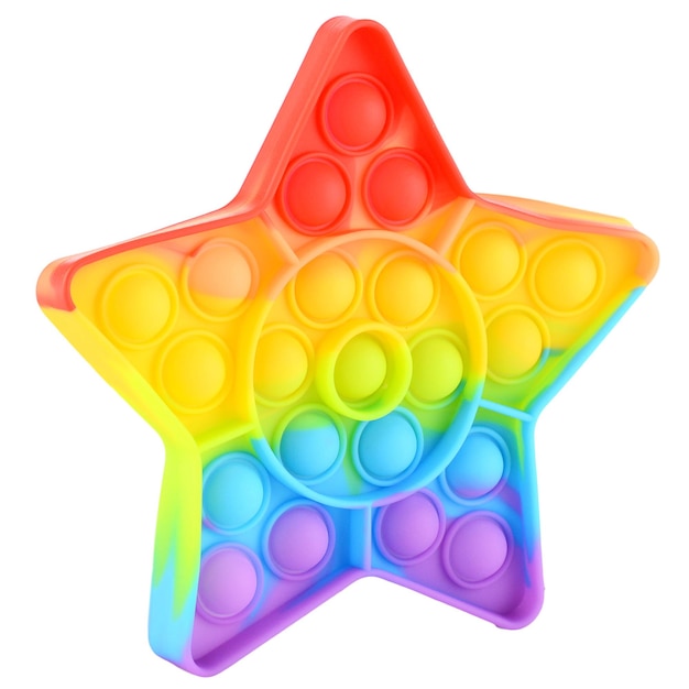 Pop het de vorm van een ster Silicone regenboog antistress speelgoed geïsoleerd op een witte achtergrond Eenvoudig kuiltje populair modern speelgoed voor stressverlichting voor volwassenen en kinderen