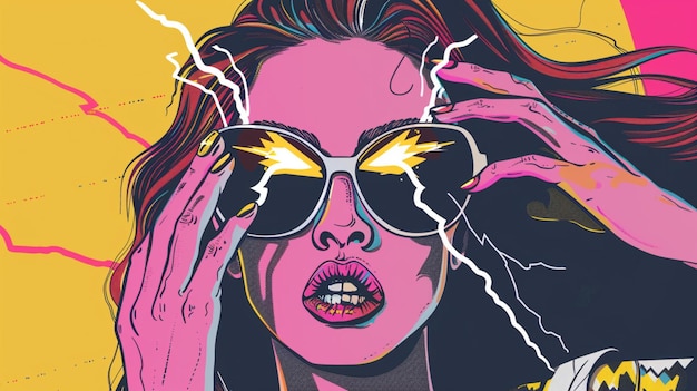 Pop Minimal Art Sexy Woman Shooting Lightning From Eyes Pop art concept