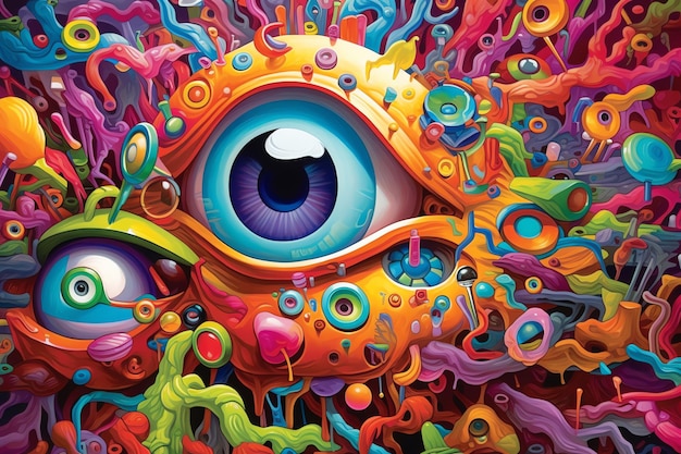 A pop surrealism style of eye and human perspective