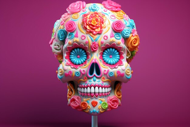 Foto pop surrealisme candy skull candy schedel met pop su 00494 02