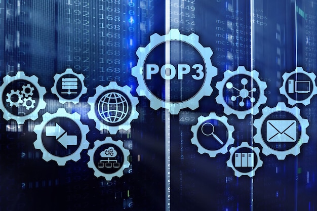 POP3 Post Office Protocol Version 3 Standard internet protocol on datacenter background