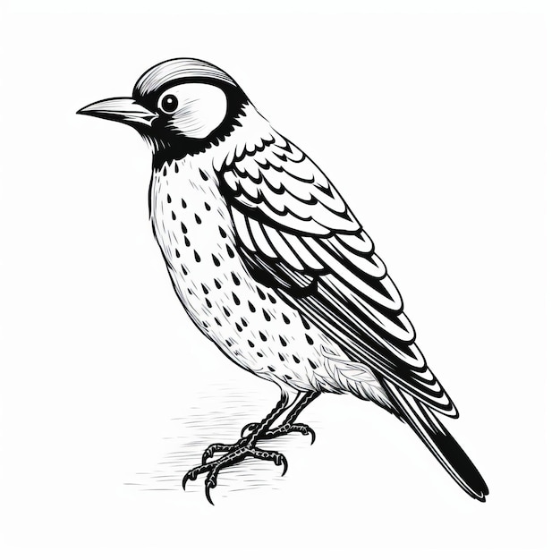 Popart geïnspireerde inkttekening van een gedetailleerd vogelkarakter