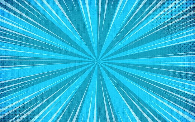 Popart superheld komische zoom halftone blauwe achtergronden, Vintage decor voor komische superheld tekst