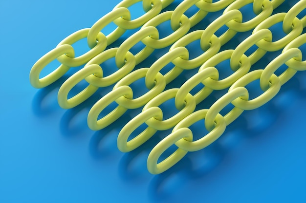 Popart van gele kettingen op een blauwe achtergrond 3D-rendering illustratie