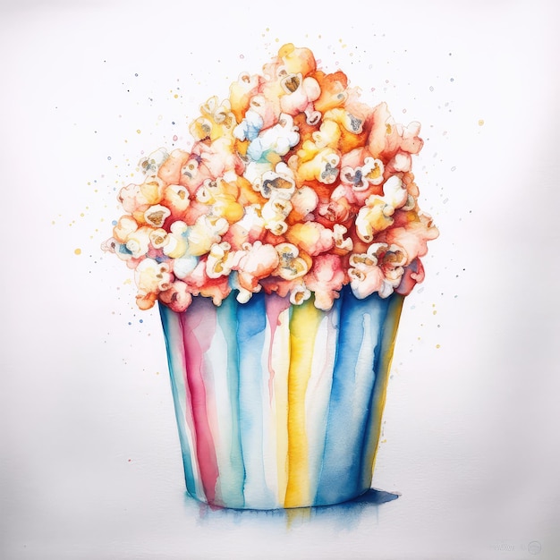 Popcorn aquarel illustratie generatieve ai