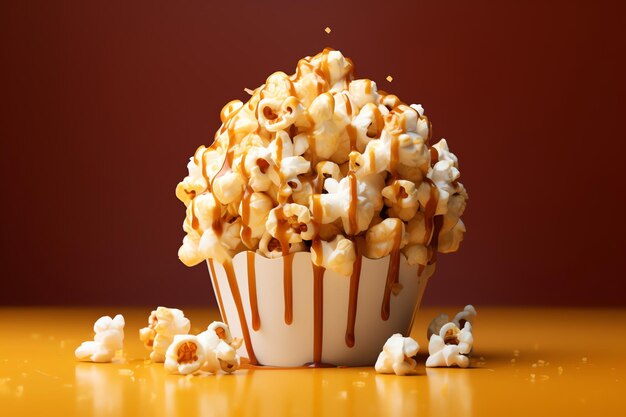 Popcorn ball with caramel tasty dessert background