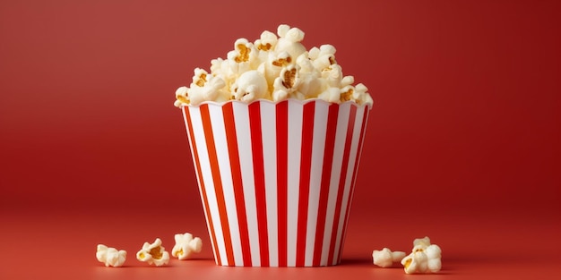 Popcorn bekeken float Papieren beker met popcorn op wit geïsoleerd Genatieve AI