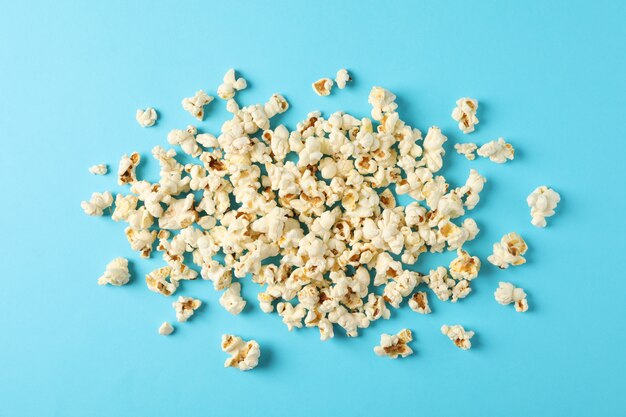 popcorn on blue background