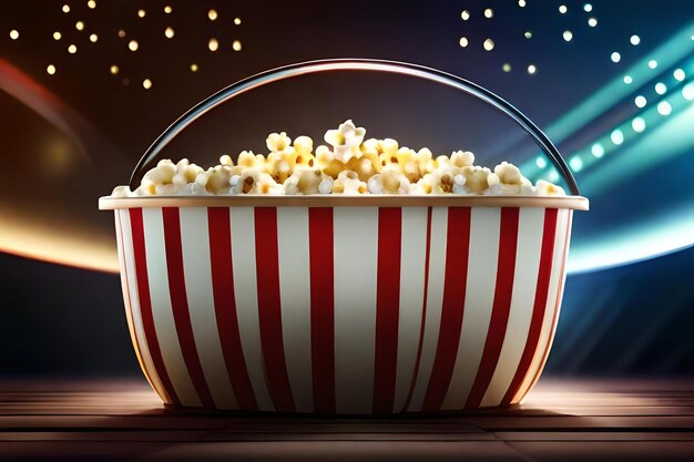 Photo popcorn in a bowl with a blue background with stars.