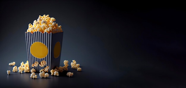 Foto popcorn in una scatola su uno sfondo scuro