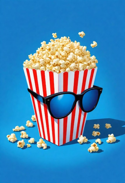 a popcorn box with glasses and a pair of sunglasses on it