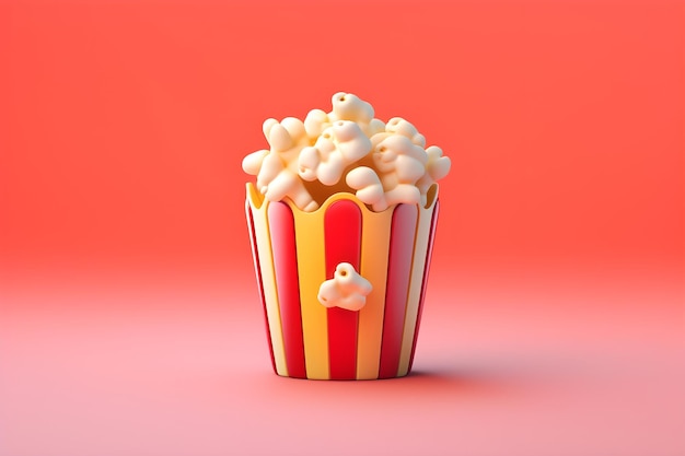 Photo a popcorn box with a red background and the word popcorn on it.