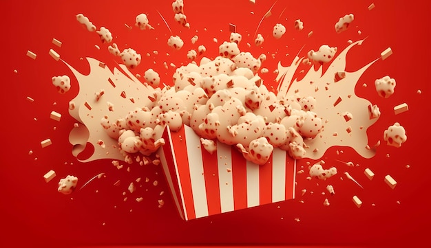 Popcorn in a box with a red background