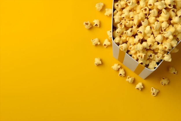 Photo popcorn in a box on a yellow background