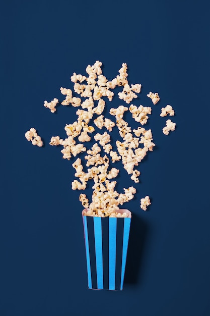 Popcorn on classic blue color top view