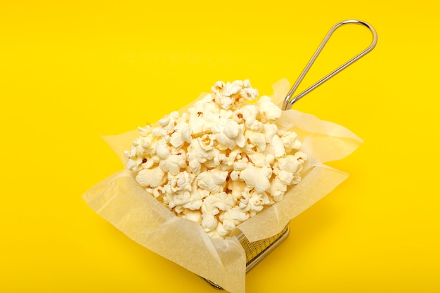 Photo popcorn on colored backgrounds