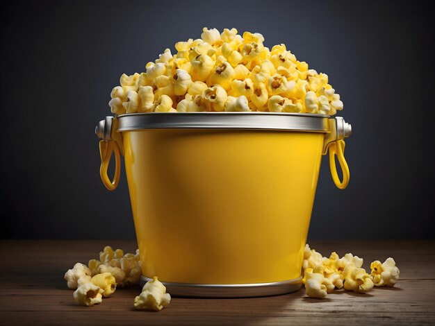 Foto popcorn emmer op levendig geel