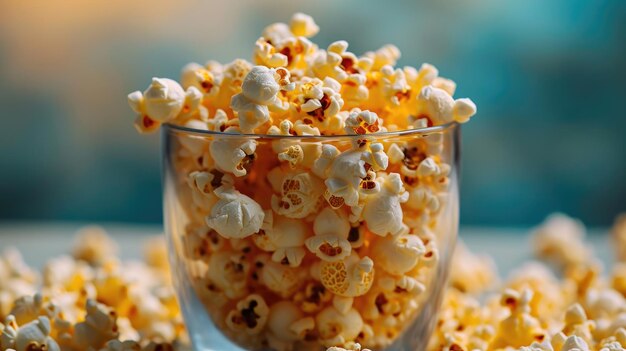 Foto popcorn in un bicchiere un delizioso spuntino per una serata di film a casa