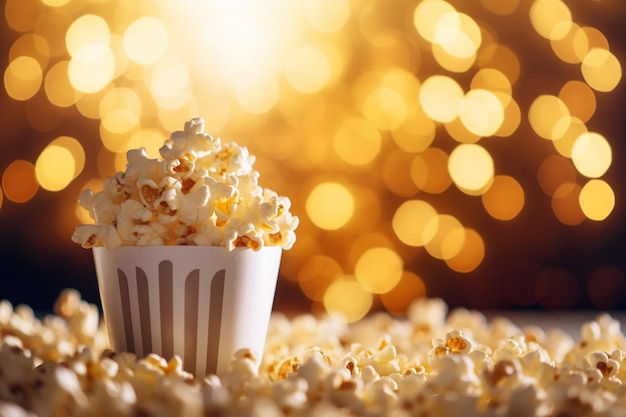 Popcorn in bioscoop met Bokeh Lights Generatieve Ai