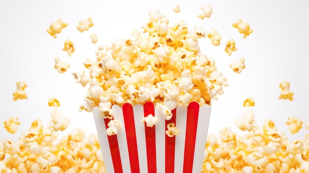 Foto popcorn in een doos met een geïsoleerde witte achtergrond