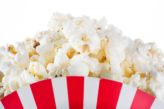 Photo popcorn inside the packaging striped isolated close up