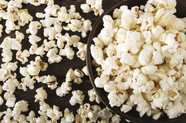 popcorn on a wooden background