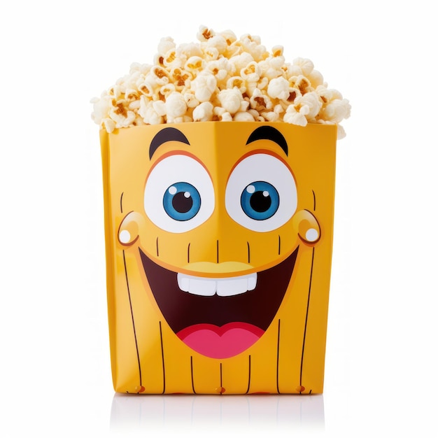 Popcornzak met een lachend gezicht, enkele cartoonstijl AI gegenereerd