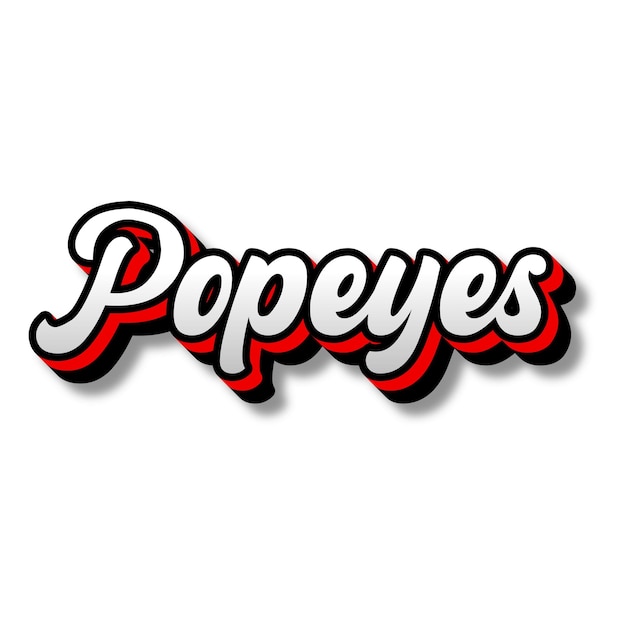 Popeyes Text 3D Silver Red Black White Background Photo JPG