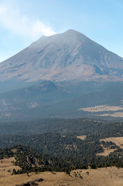 Popocatepetl-vulkaan gezien van hoog op het naburige Iztaccihuatl