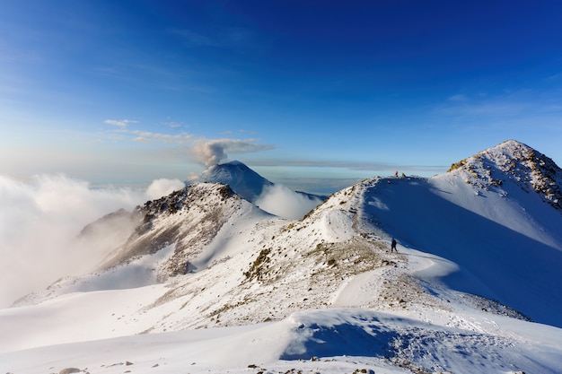 Popocatepetl-vulkaan, gezien vanaf de top van de Iztaccihuatl-vulkaan