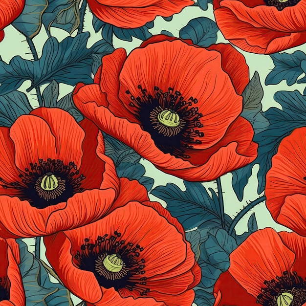 Poppies Closeup Background Seamless Background Generative AI