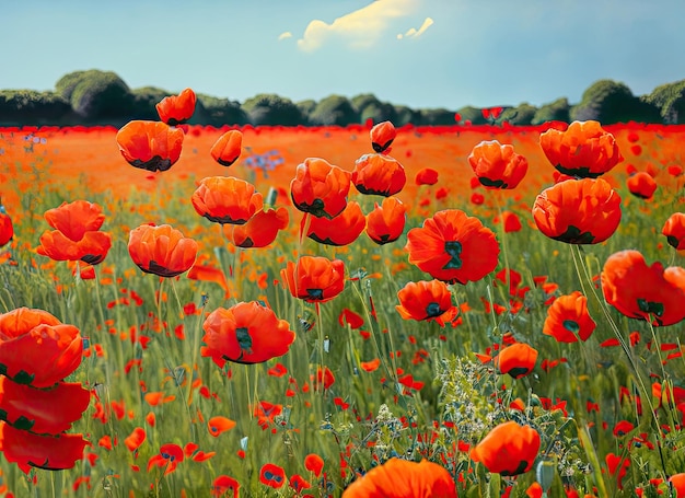 a poppies flowers fields landscape