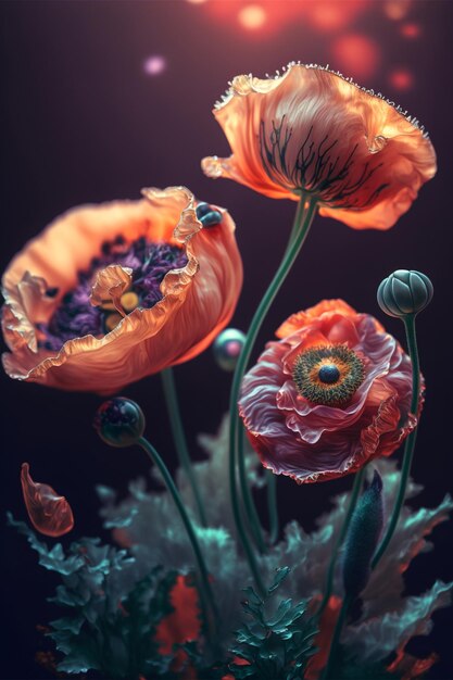 Poppies illustration background Generative Ai