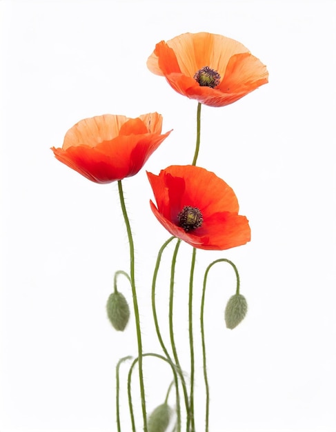 poppies isolated on white background studio shot