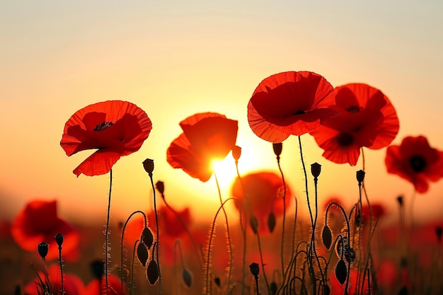 Photo poppy field at sunset a poppy field in bloom