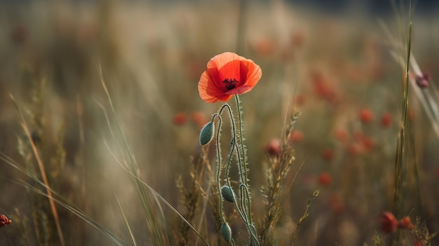 A poppy in a field of wheat