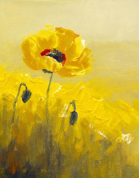 Poppy flower abstract art painting