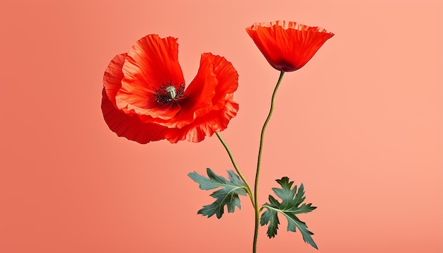 Poppy flower elevation side view isolated on white
