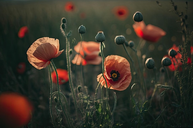 Poppy Flower Field Illustration AI Generative